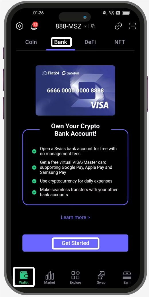 SafePal App 进入 Bank 银行开户